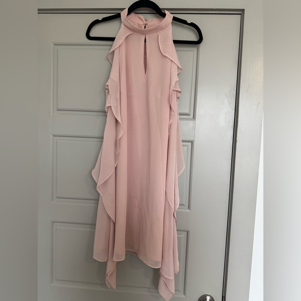 BCBGeneration Blush Pink Ruffle Halter Mini Dress